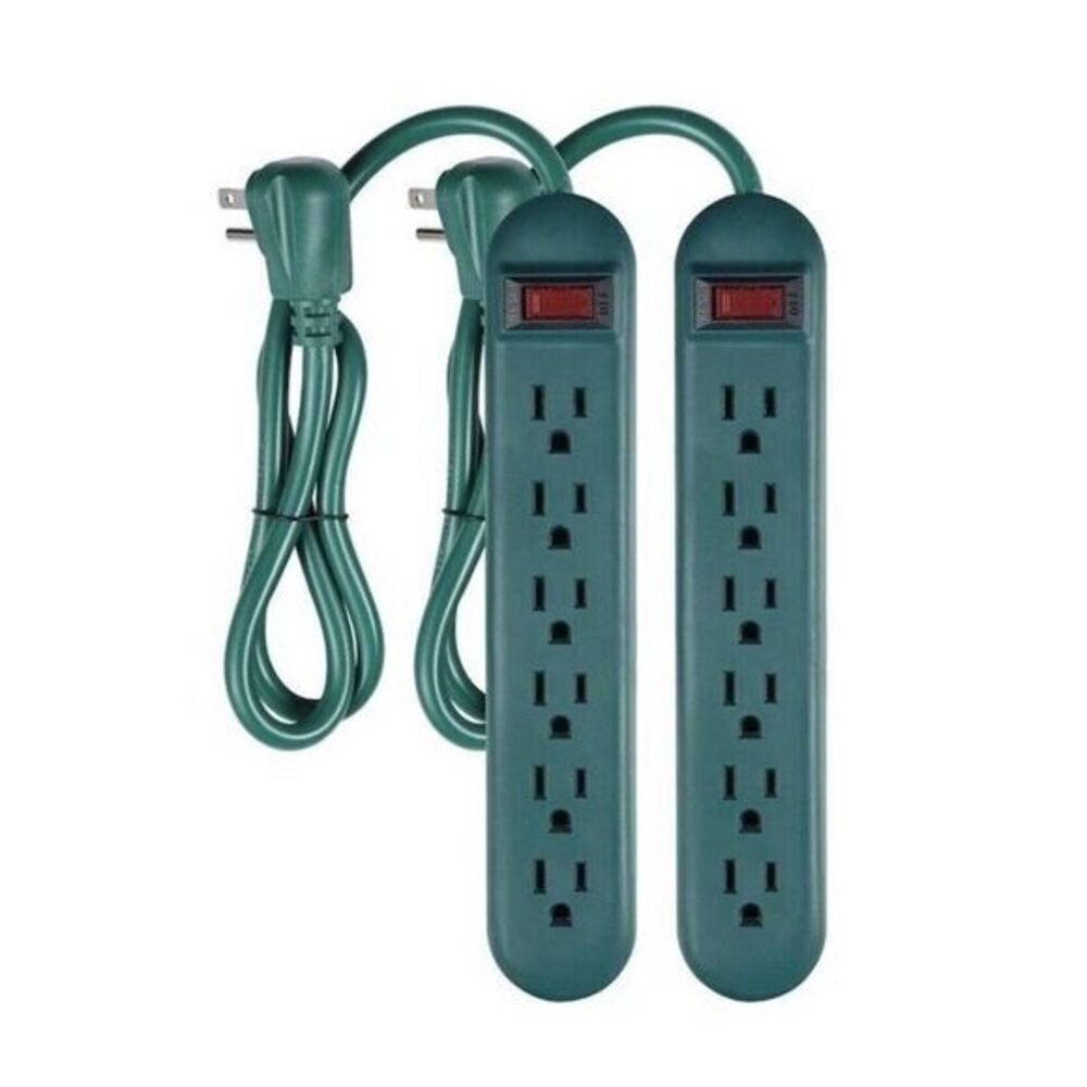 Project Source 2 Pack 6 Outlet Power Strip 2.5ft Cord Regular Plug New - Picture 1 of 3